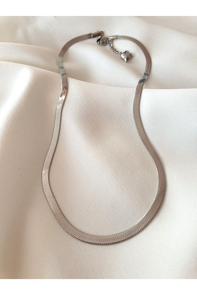 Nev Tasarım Italian Crushed Flat Necklace Chain 55 Cm Steel Silver Color