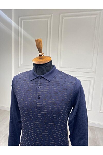 CCS Sarar Polo Yaka Desenli Lacivert Triko Kazak