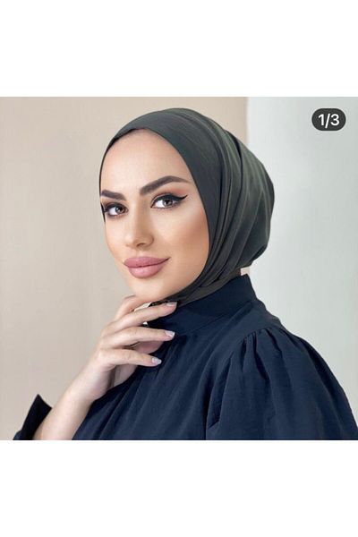Nilbutik Women's Hijab Black Snap Neck Collar Hijab Bonnet Model Scarf Shawl