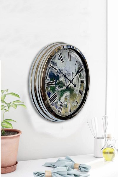 Kasva Concept Ceas de Perete Decorativ Cadou 40 Cm Crom Metal Wave