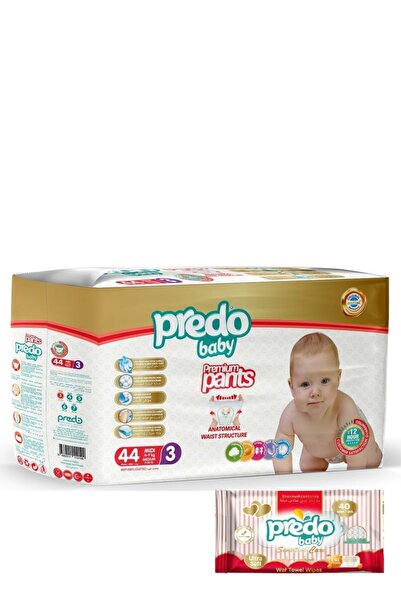PREDO Premium Pants Külot Bezi 3 Numara 44 Adet + Islak Mendil 40'lı