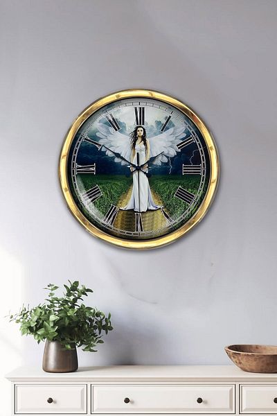 Kasva Concept Δώρο 40 εκ. Χρυσό Μεταλλικό Ρολόι Τοίχου Αγγέλου