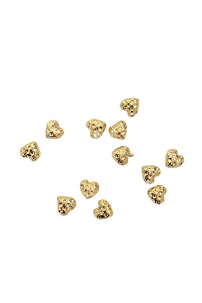 Lade خرز على شكل قلب منقوش مطلي بالذهب مع ثقوب من الأعلى - 10 قطع
