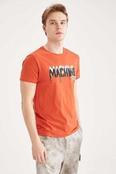DeFacto Slim Fit Bisiklet Yaka Baskılı %100 Pamuk Tişört
