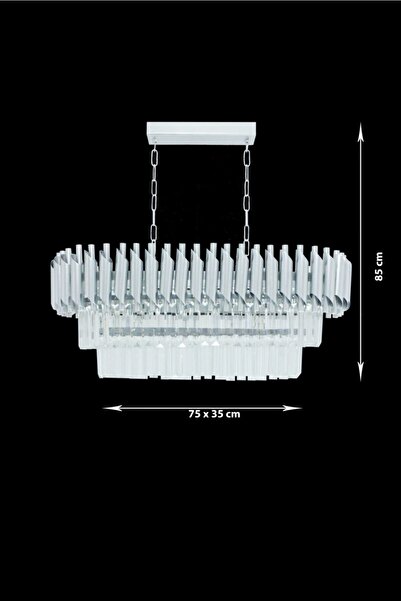 MATMAZEL AKSESUAR Avizade Roza Gümüş 75x35 Cm Lik Kristal Taşlı Lüks Avize