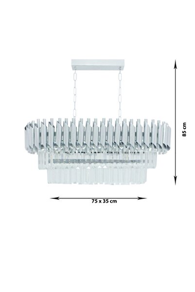 MATMAZEL AKSESUAR Avizade Roza Gümüş 75x35 Cm Lik Kristal Taşlı Lüks Avize