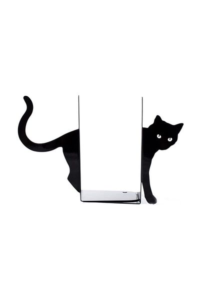 Simge Yapı Dekorasyon Decorative Metal Book Holder with Black Cat Figure, Book Support