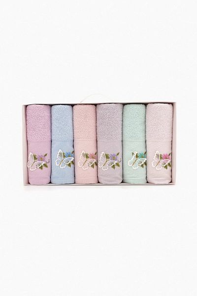 Fiesta 6-Piece Gülşah Butterfly Embroidered Soft Towel Set