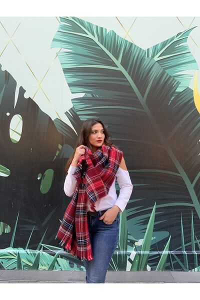 laviyonsa Red Plaid Scarf