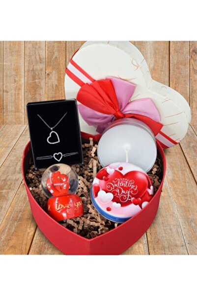 GreenSeeHediye Sevgiliye Özel Kalp Kolye Bileklik & Işıklı Kar Küresi & Kutul...