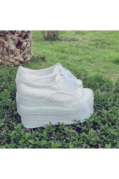 Ayakkabı Tutkusu Stilo ® 12 cm Wedge Heel Pearl and Glitter Bridal Shoes