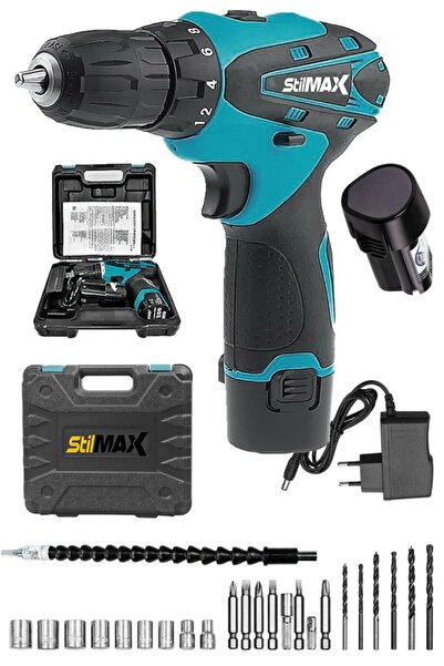 stilmax 24v 4ah Metal Dişli Şanzıman Çift Akülü Şarjlı Vidalama Matkap + 24 P...