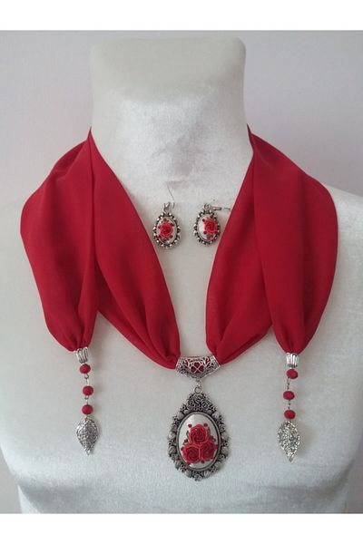 adilstore Scarf Brazilian Embroidered (Rococo) Scarf And Earrings