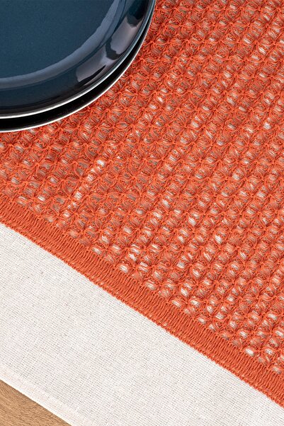 vivamaison Linen Tile Runner Table Cloth with Tassels and Complete Laces in the Middle 45x150 Cm