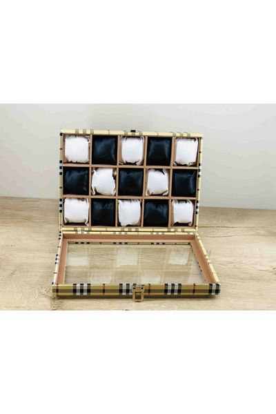 Kelepir Fırsatlar Yellow Plaid Special for Ladies Modern Decorative Glass Cover Padded Wristwatch Necklace Jewelry Wristed Box