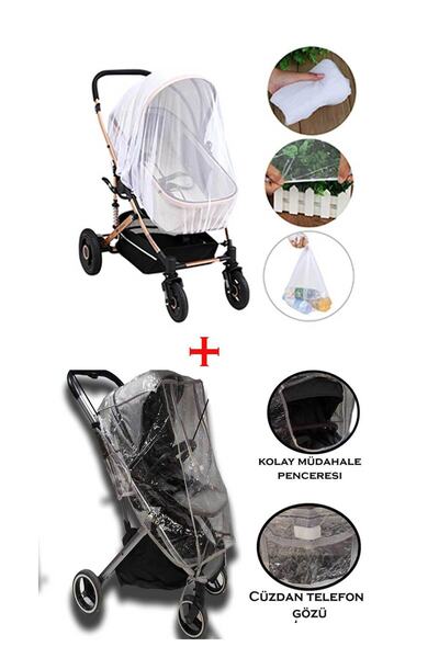 RevuBaby Büyük Boy Fermuarlı Ve Çepli Bebek Arabası Yağmurluğu Ve Sinekli 2 L...