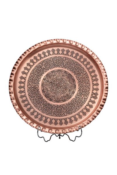 DMT COPPER HOME 35cm Hand Light Gaziantep Copper Presentation Serving Tray (Hole)