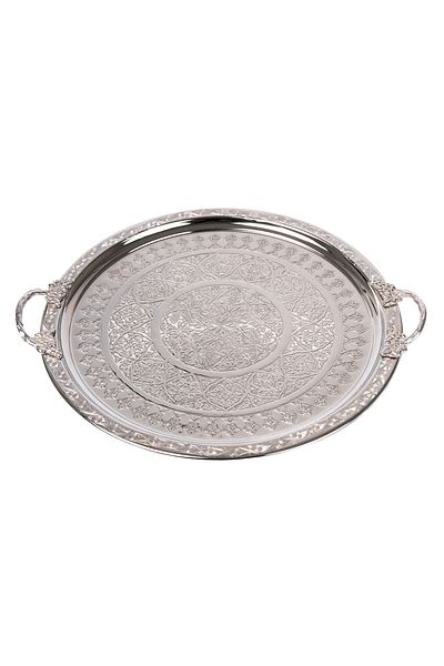 DMT COPPER HOME Dmt Gaziantep Copper 35cm Handcrafted Presentation Serving Tray 35cm with Authentic Looking Handles