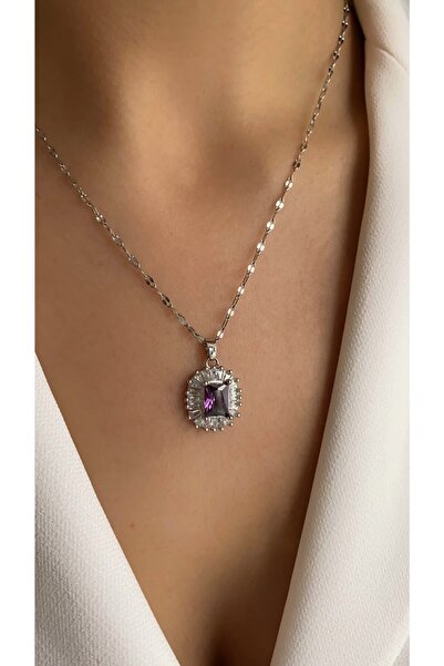 Alâ Atelier لا يشوه ولا يبهت. قلادة من حجر الزركون الأرجواني الصلب فضية