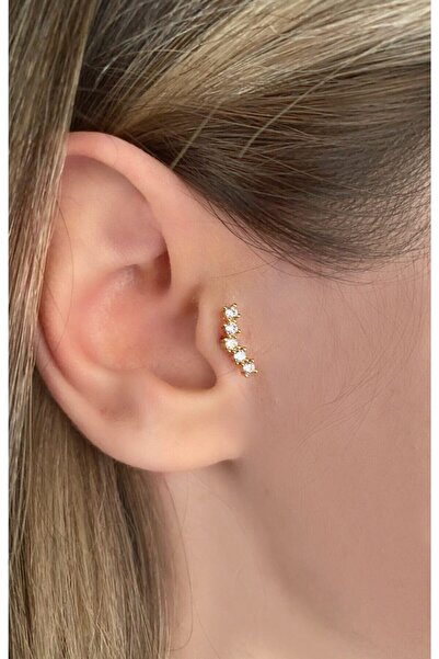Okkostore Cerrahi Çelik Kadın Gold Rengi Beş Taş Tragus Kıkırdak Piercing