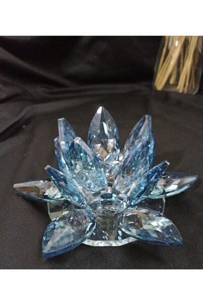 ÖZ KRİSTAL DESİGN 3 No Mavi Nilüfer Mumluk ( 15 Cm )