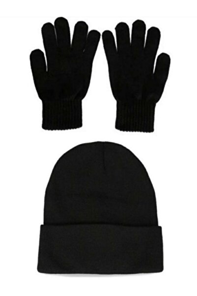 eleven market Black Plain Beret and Black Gloves Set