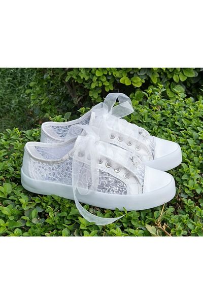 Ayakkabı Tutkusu Stilo ® Piele albă Dantela albă cu paiete Pantofi de mireasă sport cu talpă plată