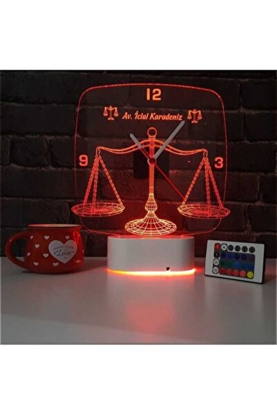 Hediyeiste Lazer Kesim 3d Tasarım Hukuk Saat Led Aydınlatma