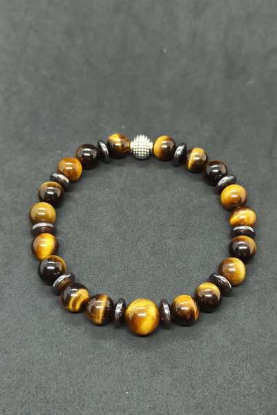 Proff Tiger Eye Hematite Natural Stone Men's Bracelet Prof