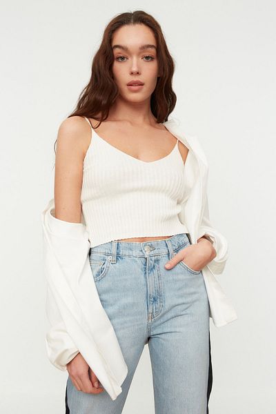 Trendyol Collection Halenka z ecru nitě se šňůrkou TWOSS20BZ0249