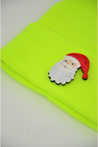 mottomia Unisex Yellow Neon Christmas Gift Beanie with Santa Claus Figure