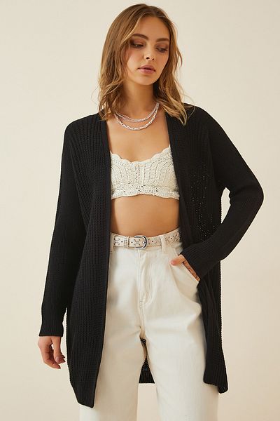 Happiness İstanbul Női fekete Thessaloniki Knit Basic kötött kardigán YG00095