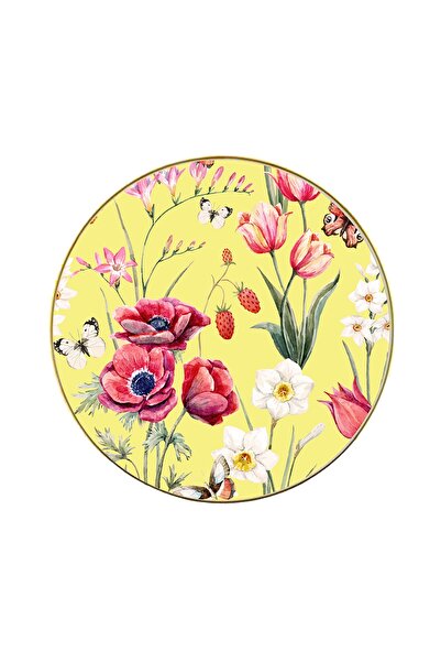 Vivas Çiçek Desenli Sarı Tabak 23 Cm - Bloom And Strawberry