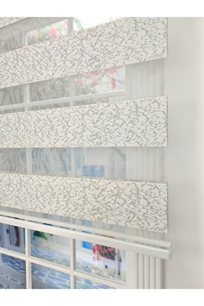 ypyeniperde Simli Zemin Desenli Zebra Stor Perde Gümüş Beyaz