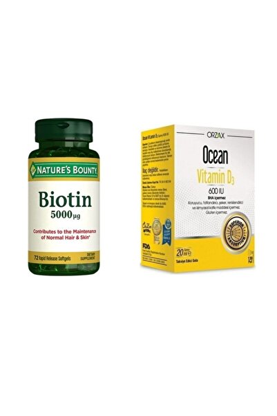 Nature's Bounty Biotin 5000 Mcg 72 Kapsül + Ocean Vitamin D3 600 Iu Sprey