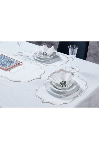 caka home design 19 PARÇA MASA SETİ  LİSA NAKIŞLI  KETEN EFEKTLİ ( TAŞ )