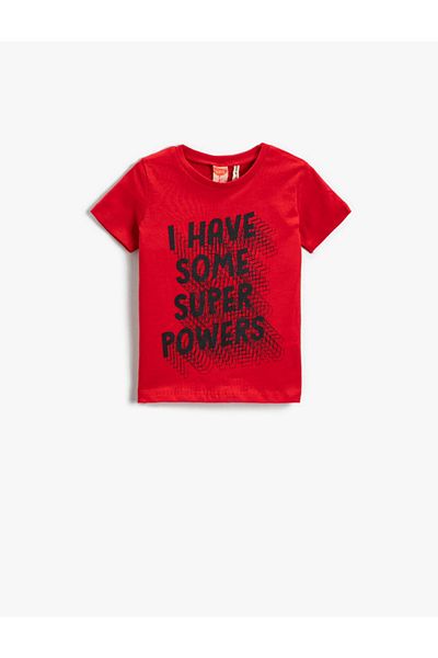 Koton Slogan Printed Short Sleeve T-Shirt Cotton - Red
