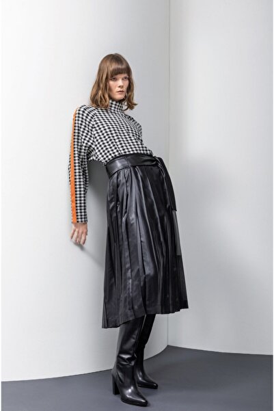 KAMEYA Kolları Turuncu Şeritli Ekose Bluz