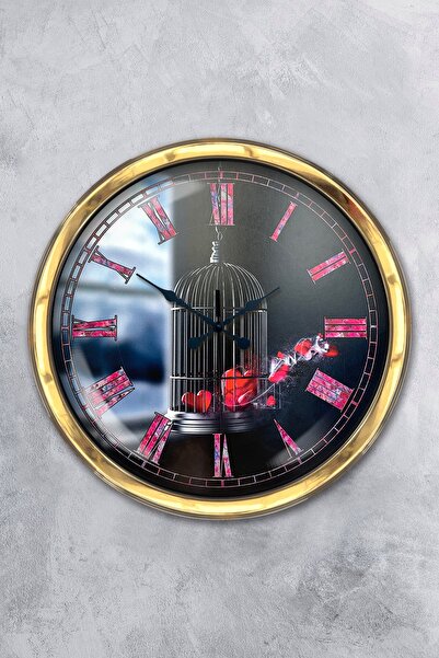 Kasva Concept هدية ساعة حائط على شكل قفص طائر معدني ذهبي مقاس 40 سم