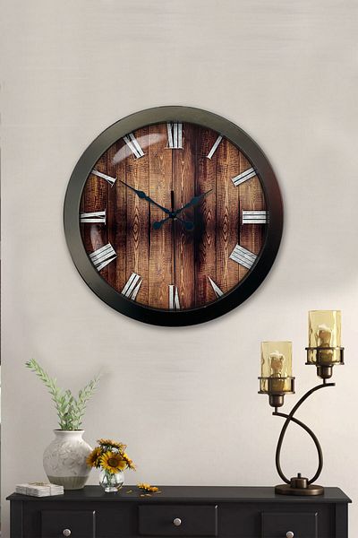 Kasva Concept Gift 36 cm Black Metal Wood Wall Clock