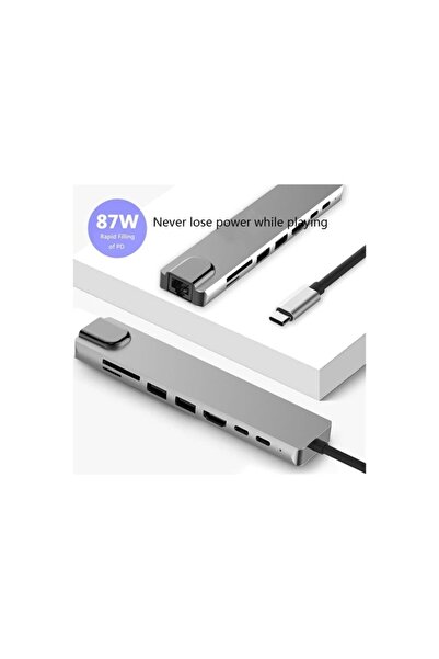 Kelepir Fırsatlar Type C Den 8 Ayrı Girişe Çeviren Laptop Için Rj-45 Lan Eternet Usb Usb 3.0 Hdtv Pd Sd Tf Çevirici