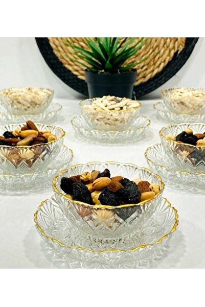 Home & Home Beyaz, Kenarlari Gold Lokumluk, Sunumluk, İkramlik Kahve Yanı 6 Adet