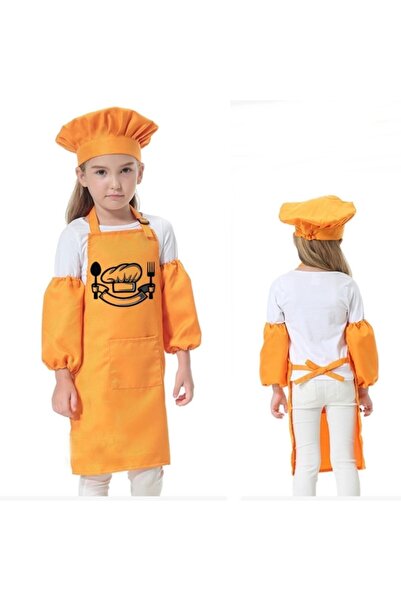 RAY TİCARET Set șorț portocaliu 3 piese șorț bucătar pentru copii, șorț bucăt...