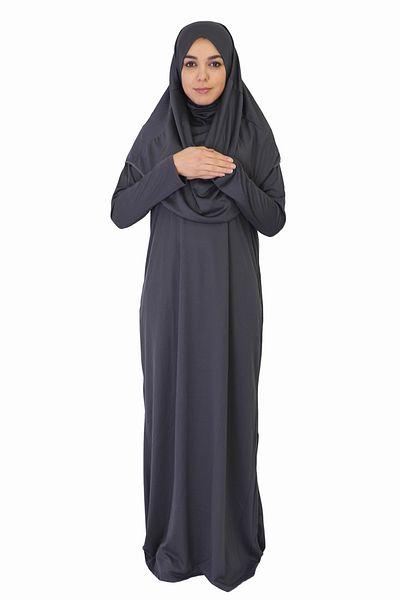 ZEHRANAZ NAMAZ ELBİSESİ Anthracite Gray Non-Zipper Prayer Dress