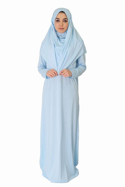 ZEHRANAZ NAMAZ ELBİSESİ Ice Blue Non-Zipper Prayer Dress