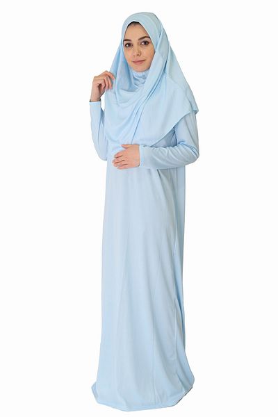ZEHRANAZ NAMAZ ELBİSESİ Ice Blue Non-Zipper Prayer Dress
