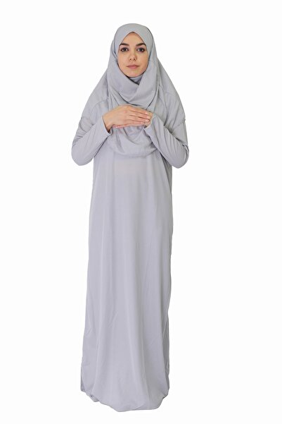 ZEHRANAZ NAMAZ ELBİSESİ Ανοιχτό γκρι φόρεμα προσευχής χωρίς φερμουάρ