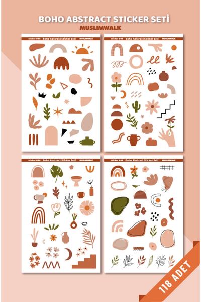 MuslimWalk Boho Abstract Sticker Seti - Laptop, Ajanda, Defter, Planlayıcı Iç...
