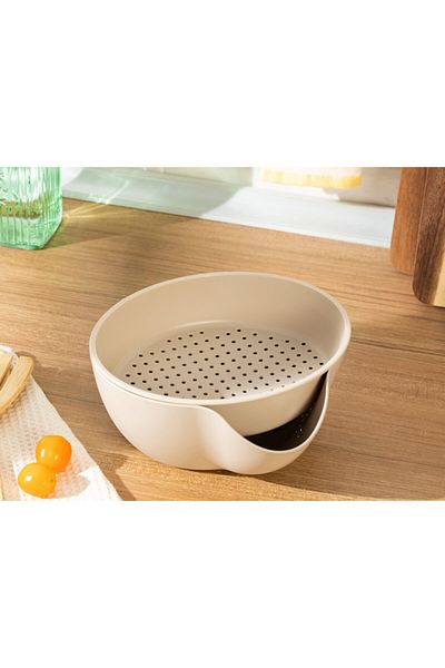English Home Basic Plastic 2 Piece Strainer 20 Cm Beige
