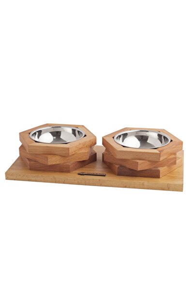 wood and tail Mama Kabı Hexxup Small Ahşap Tasarım Kedi-köpek Mama Ve Su Kabı